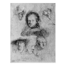 Six heads with Saskia van Uylenburgh Postcards