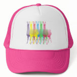 six lamas in six llama colours hats