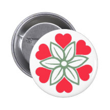 Six Red Hearts Flower Button Pin Badge