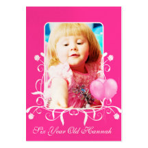 Six Year Old Girls Birthday Photo Card Pink Business Card Template