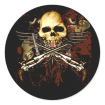 Sixgun Skull Round Sticker