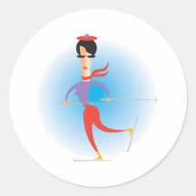 Sixties Lady Skier Round Stickers