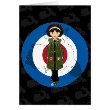 Sixties Mod Girl in Parka with Scooter Card