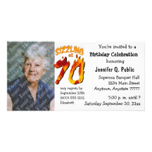 Sizzling At 70 Birthday Party Photo Invitation Custom Photo Card