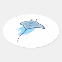 Skate Skates Rays Batoidea Ocean Art Blue Fish Oval Sticker