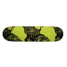skateboard design black flowery-green