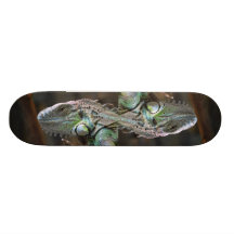 Skateboard with head of colourful Iguana Lizard