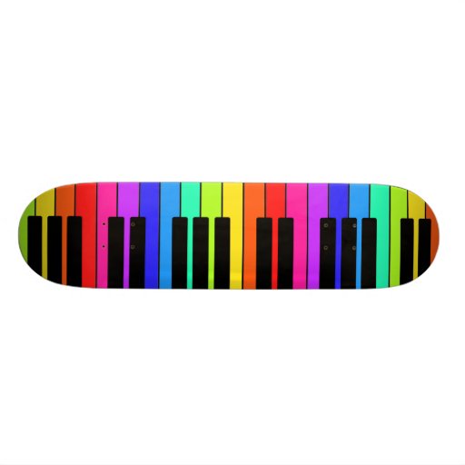 Skateboard With Large Multicolored Keyboard Design