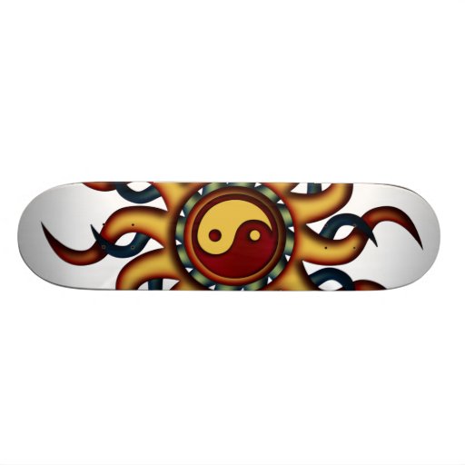 Skateboard, Yin Yang Sun, Navy Blue Maroon Gold