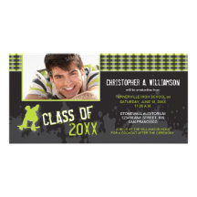 Skater Boy Modern Graduation Announcement (lime) Picture Card