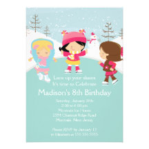 Skater Girl Ice Skating Birthday Party Invitation