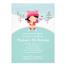 Skater Girl Ice Skating Birthday Party Invitation