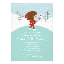Skater Girl Ice Skating Birthday Party Invitation