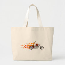 Skeleton Biker & Flames: Tote Bags