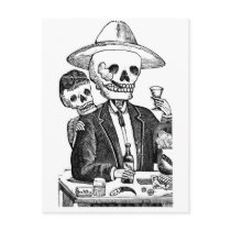 Skeleton Drinking Tequila and Smoking, Mexico Post Card