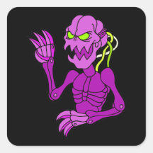 Skeleton looking alien robot purple.png square sticker