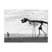 Skeleton man walking skeleton dinosaur, SD Postcards