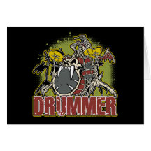 Skeleton Rock Drummer Greeting Cards