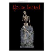 Skeleton Tombstone Halloween Party Invitation Greeting Cards