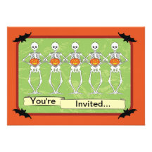 Skeletons holding pumpkins invitations