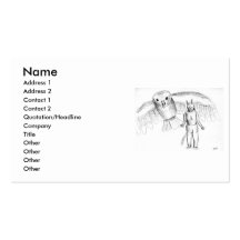 Sketch, skull man flying bird horror drawing business cards