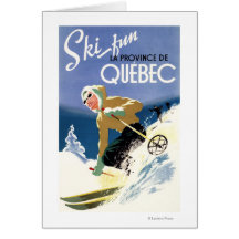 Ski de femme - affiche anglaise et française carte de vœux