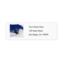 Ski Racing Down the Mountain Return Address Label