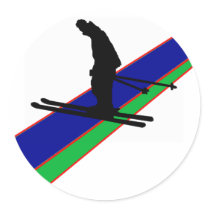 Ski slope bound round sticker