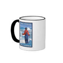 Skier Admiring - Lake Tahoe, California Mugs