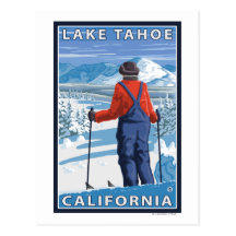 Skier Admiring - Lake Tahoe, California Postcard