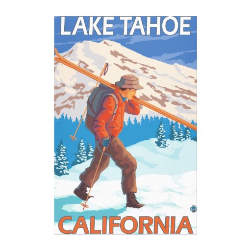 Skier Carrying Snow Skis - Lake Tahoe, Californi Canvas Print