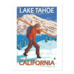 Skier Carrying Snow Skis - Lake Tahoe, Californi Post Card