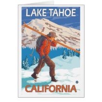 Skier Carrying Snow Skis - Lake Tahoe, California Card