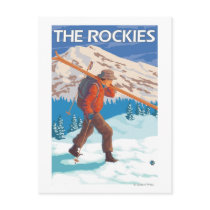 Skier Carrying Snow Skis - The Rockies Postcard