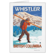 Skier Carrying Snow Skis - Whistler, BC Canada Cards