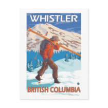 Skier Carrying Snow Skis - Whistler, BC Canada Postcards