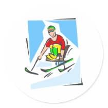 Skier Round Sticker