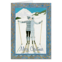 Skiers in Love Christmas Card