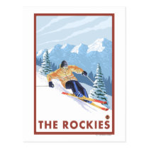 Skieur de neige de Downhhill - les Rocheuses cartes postales