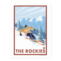 Skieur de neige de Downhhill - les Rocheuses Carte Postale