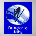 Skiing and Snowflakes Poster