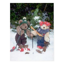 Skiing bears postcard