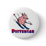 skiing pig pinback button