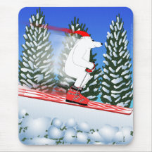 Skiing Polar Bear Mousepads