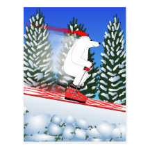 Skiing Polar Bear Post Card