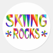 SKIING ROCKS ROUND STICKER