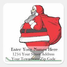 Skiing Santa Vintage Christmas Address Label Square Sticker