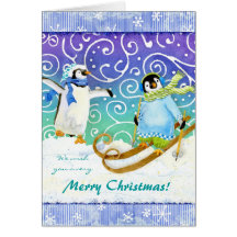 Skiing Ski Penguin Christmas Photo Card