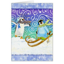 Skiing Ski Penguin Christmas Photo Card
