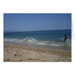 Skimboarders in the Surf; Customizable Greeting Card